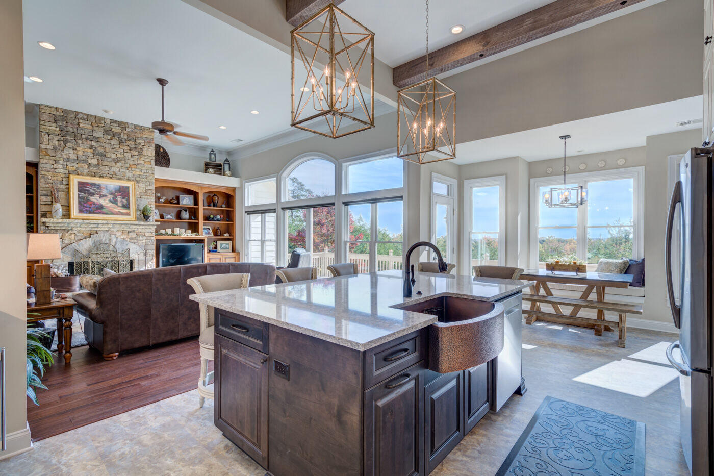 Kitchen island and dining area remodel in Atlanta, GA by Silver Oak Remodel with panoramic windows